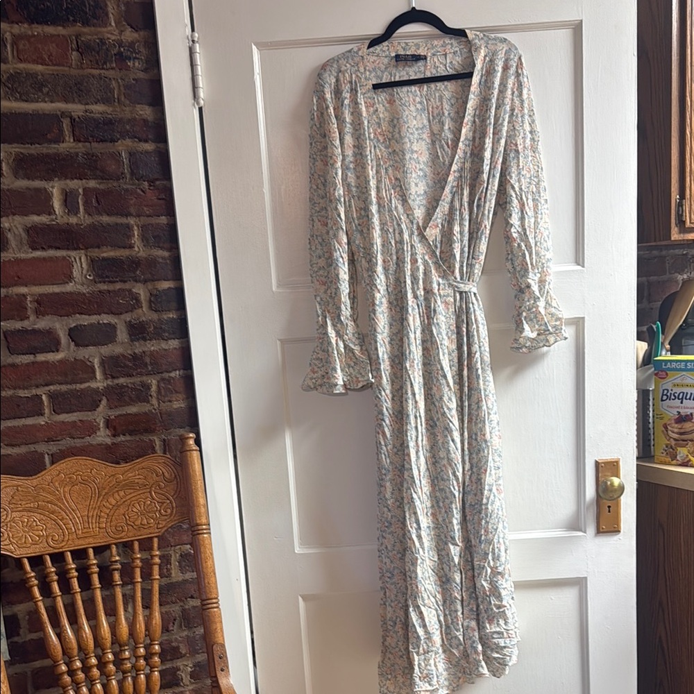 Polo by Ralph Lauren Elegant Cream and Blue Long Sleeve Dress
